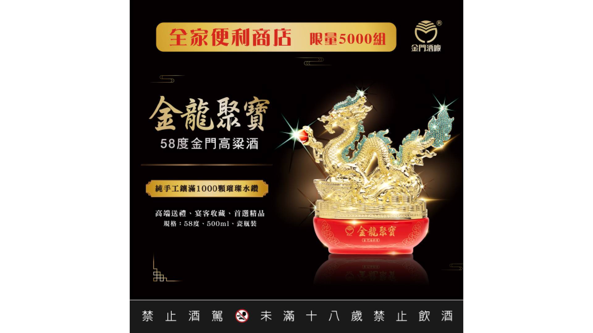 金龍聚寶58度金門高粱酒」震撼登場金龍盤聚財寶，財運滾滾來